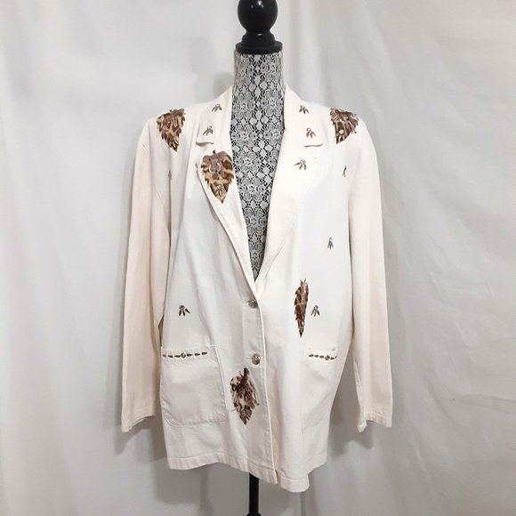 Red Coral Blazer Women Size Large African Themed Animal Print Made in U.S.A. - Picture 1 of 9